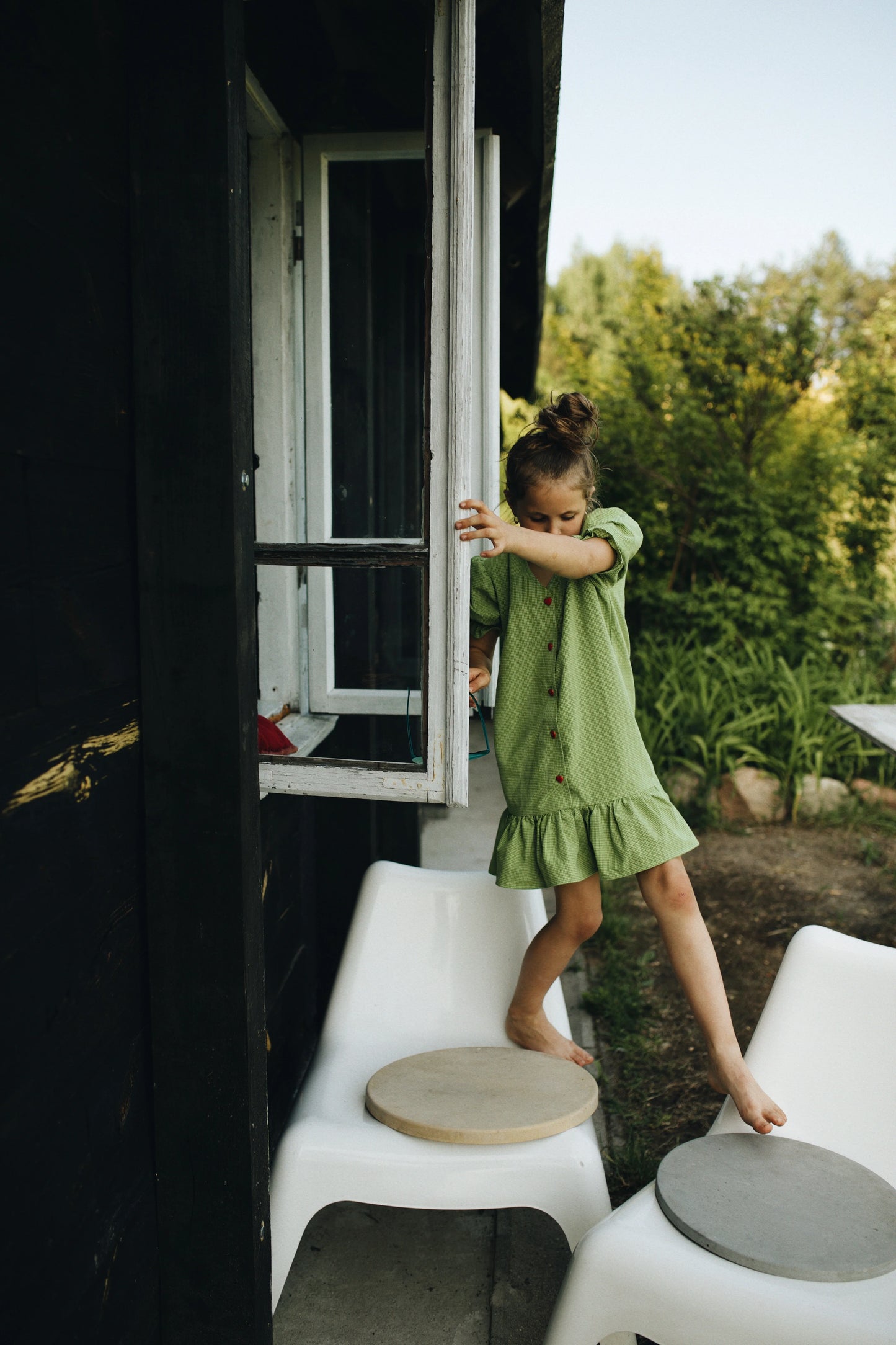 [HAPPY MESS] vichy frilled dress - matcha green