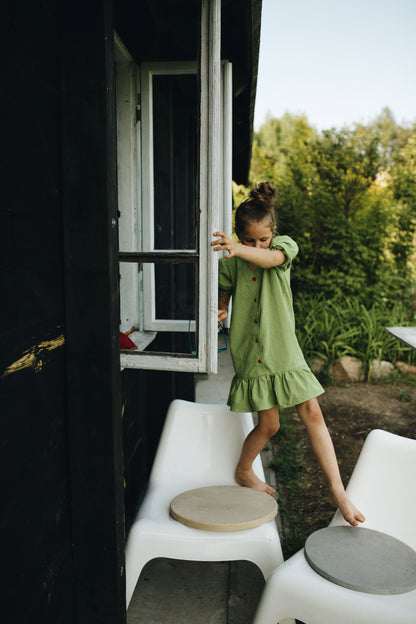 [HAPPY MESS] vichy frilled dress - matcha green
