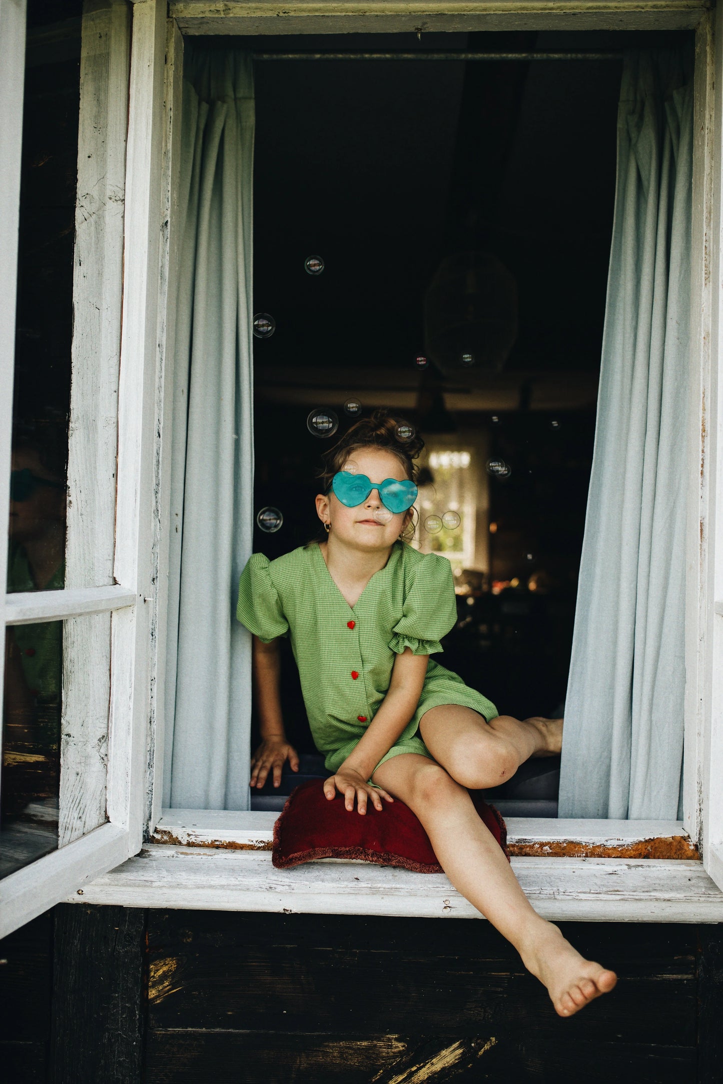 [HAPPY MESS] vichy frilled dress - matcha green