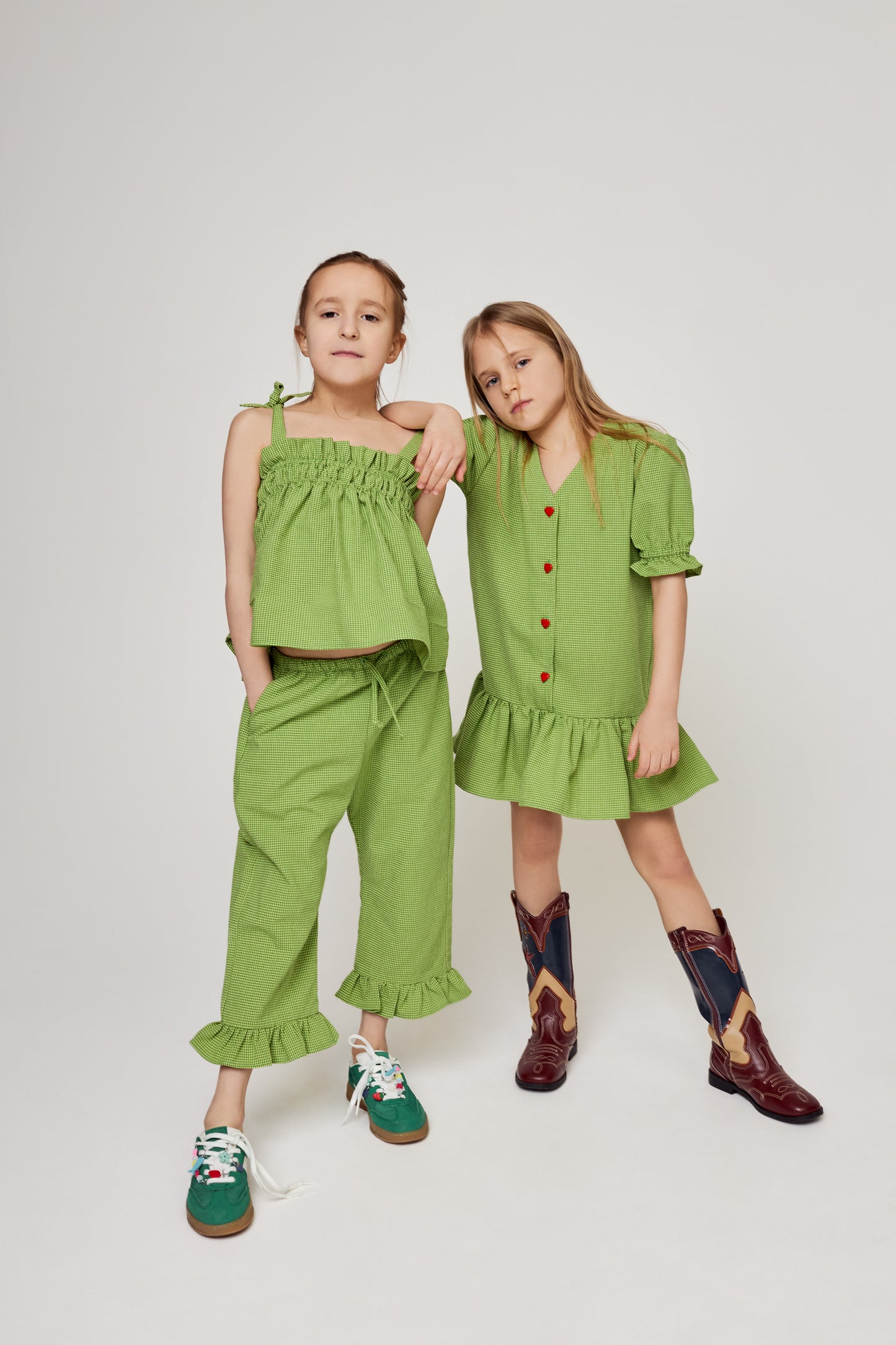 [HAPPY MESS] vichy frilled dress - matcha green