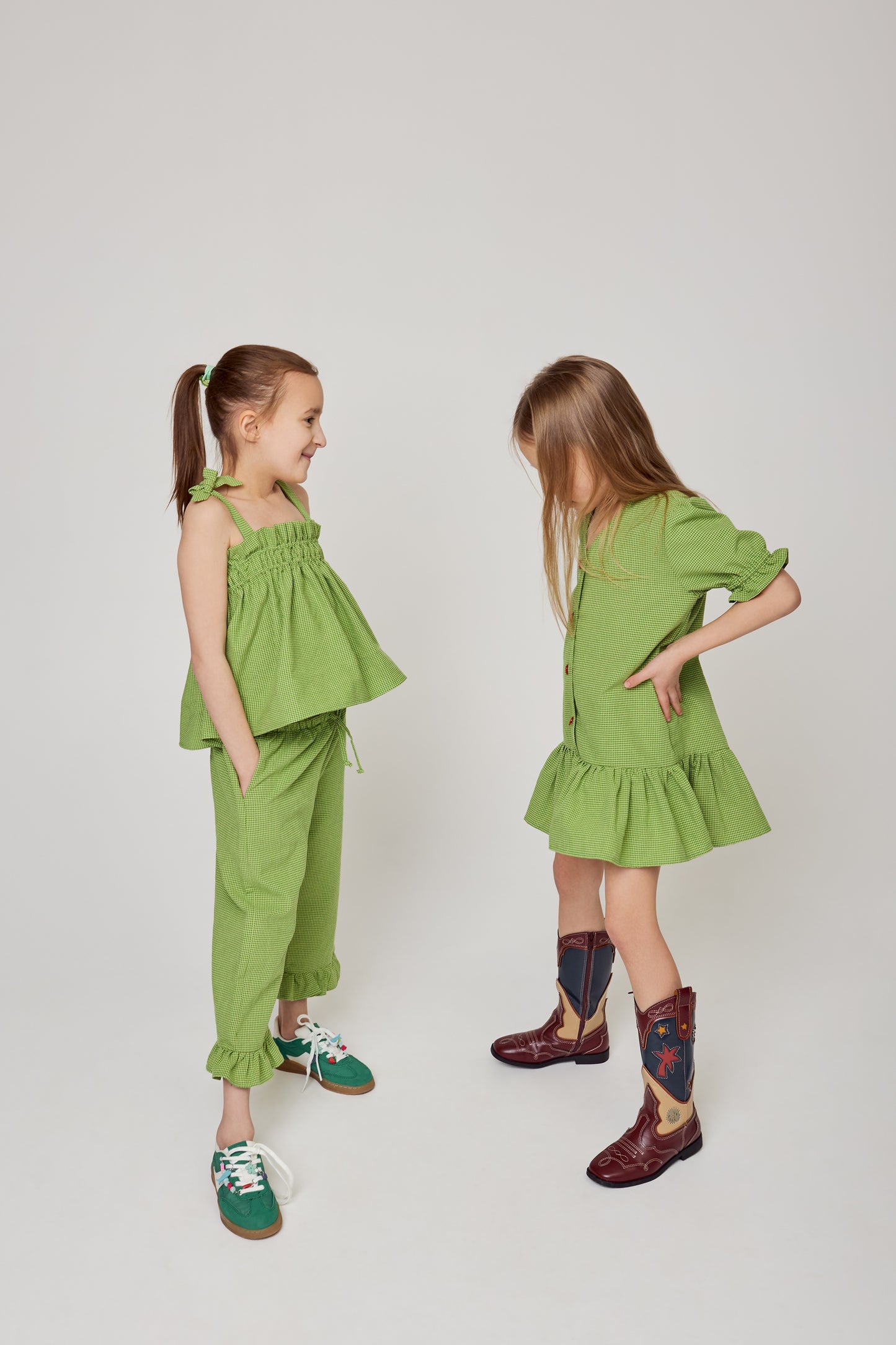[HAPPY MESS] vichy frilled dress - matcha green