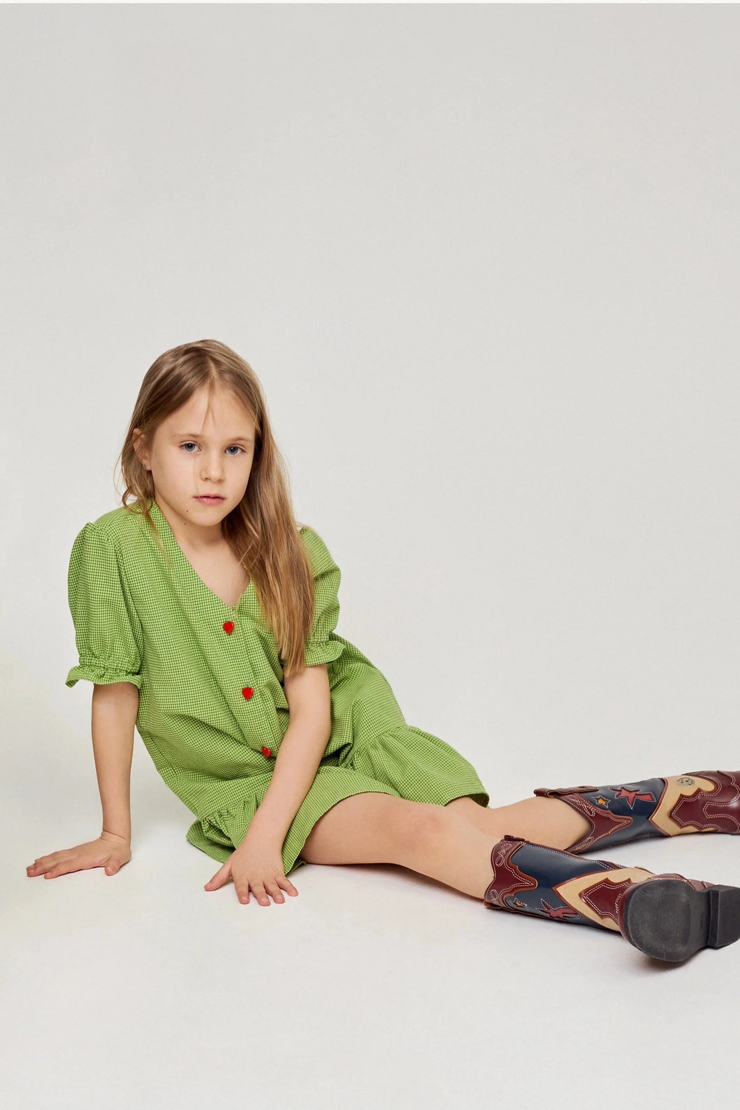 [HAPPY MESS] vichy frilled dress - matcha green