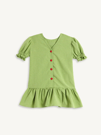 [HAPPY MESS] vichy frilled dress - matcha green