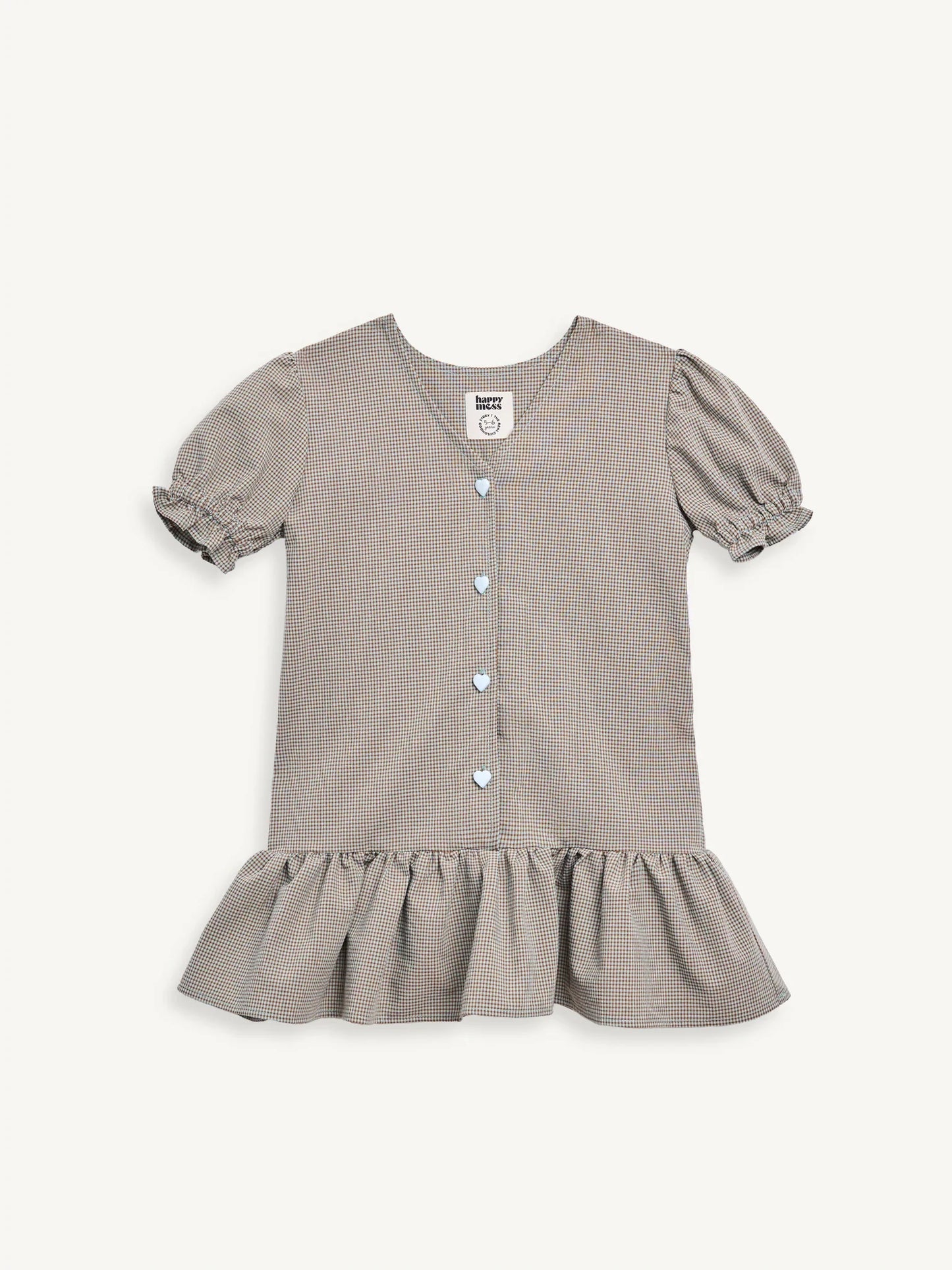 [HAPPY MESS] vichy frilled dress - foggy brown